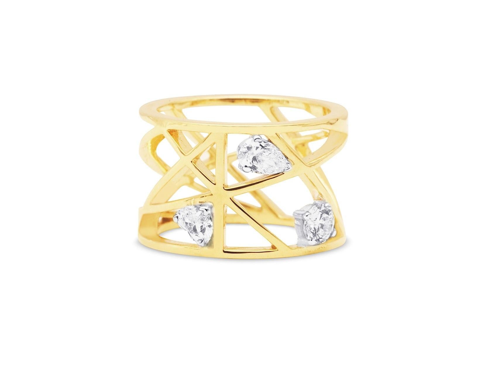 18kt yellow gold and sterling silver caged diamond ring